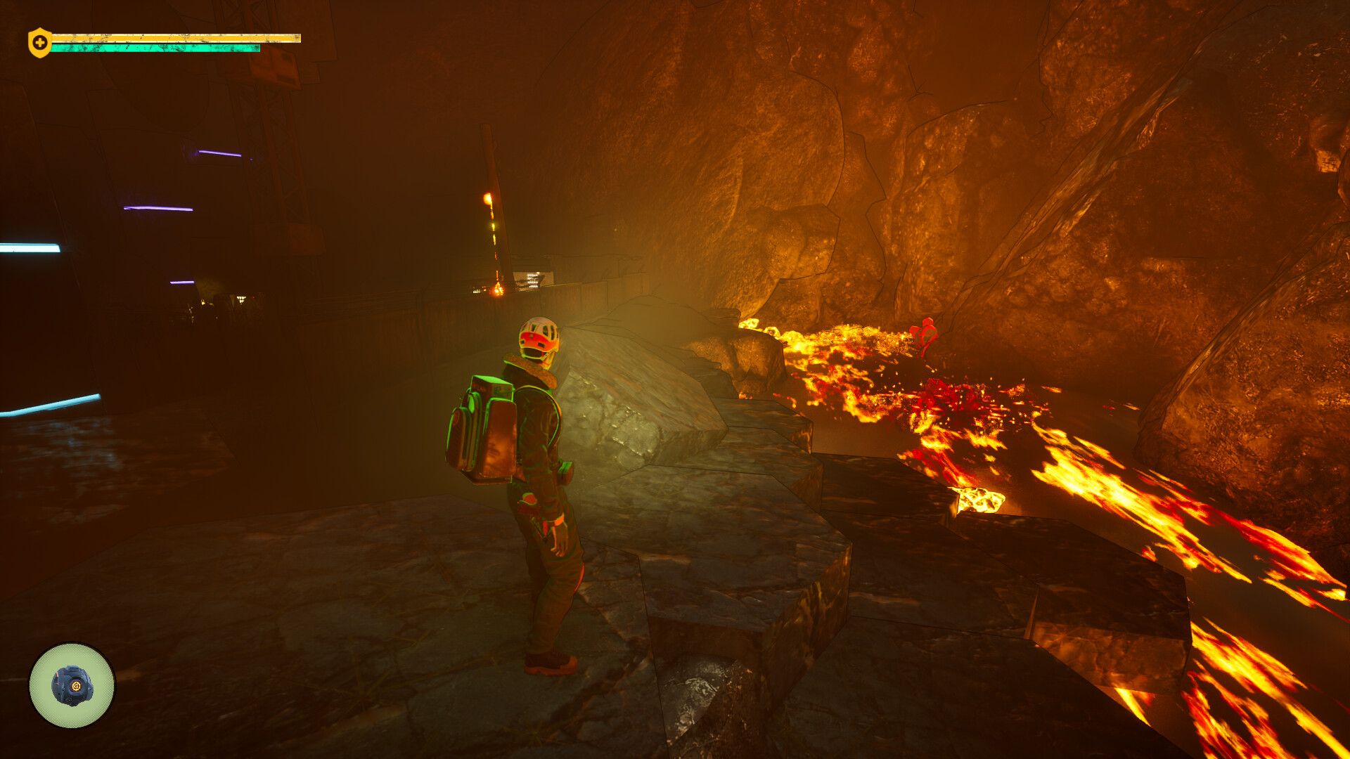 玩家操作無人機炸開山體內部