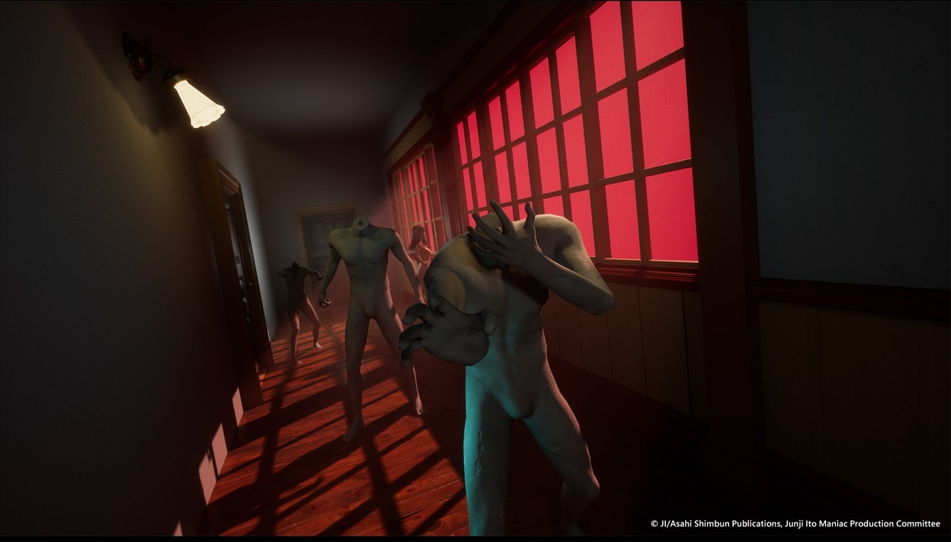 遊戲概念圖,伊藤潤二風格詭異無臉人型生物,暗示無限輪迴的恐怖。