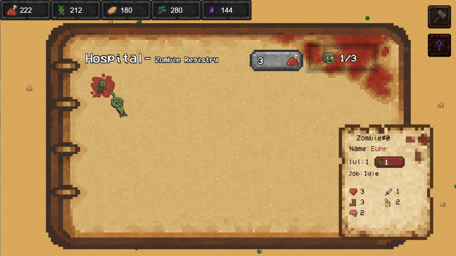 遊戲畫面展示了玩家的基地與多個殭屍在工作的場景