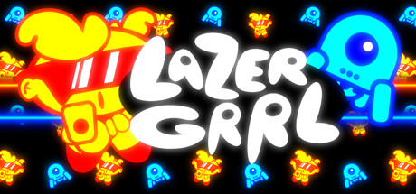 LazerGrrl 遊戲主視覺圖，展示了兩位角色在充滿霓虹風格的戰場中對峙。