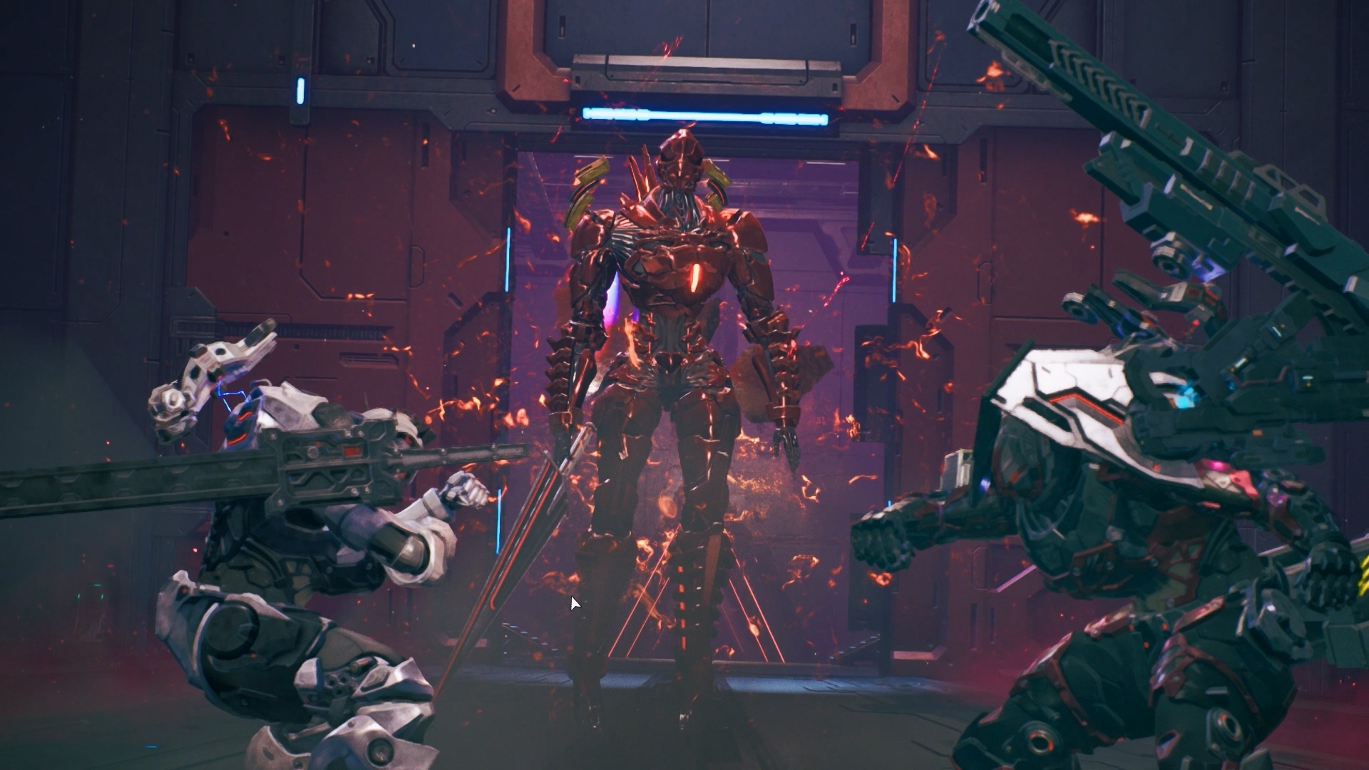 主角與好友在逃亡中遭遇神秘的紅色機甲