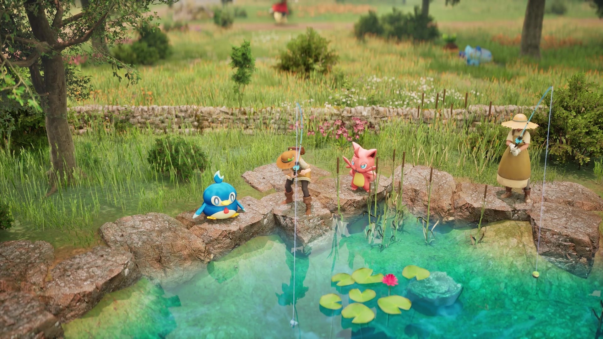 遊戲中玩家與帕魯共同耕作的畫面。