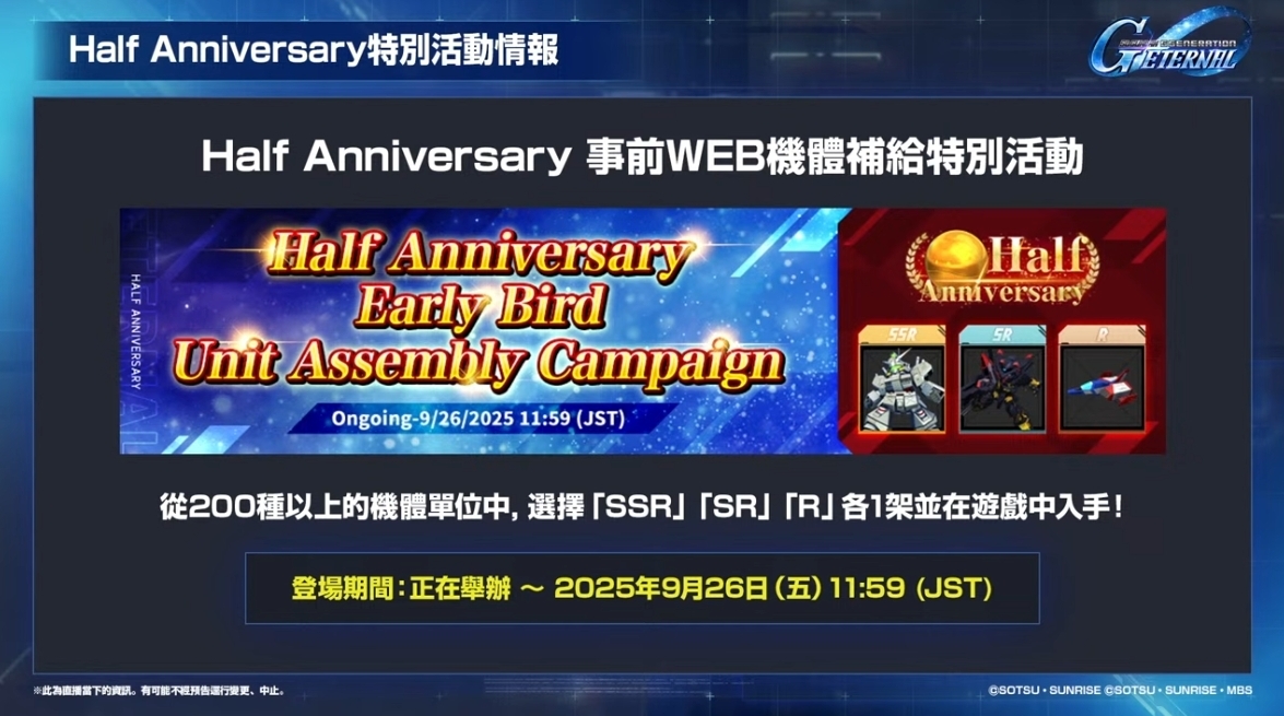 《SD 鋼彈 G 世代 永恆》半週年特別活動情報