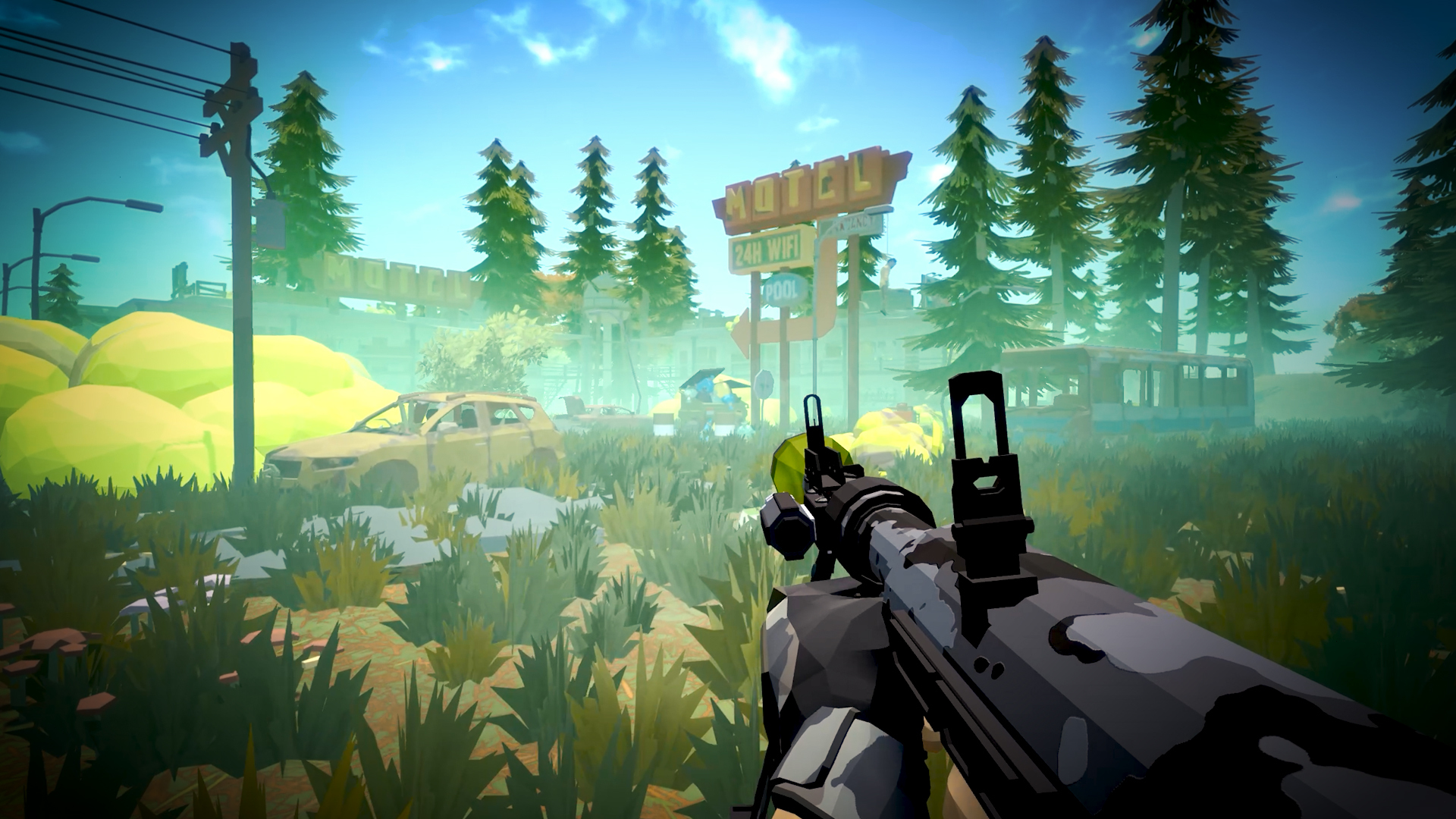 透過搜刮資源、製作武器和搭建庇護所，對抗殭屍和面對敵人威脅。