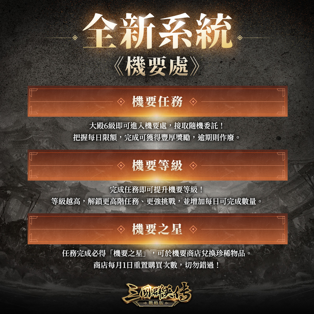 全新玩法「機要處」帶來每日隨機任務挑戰