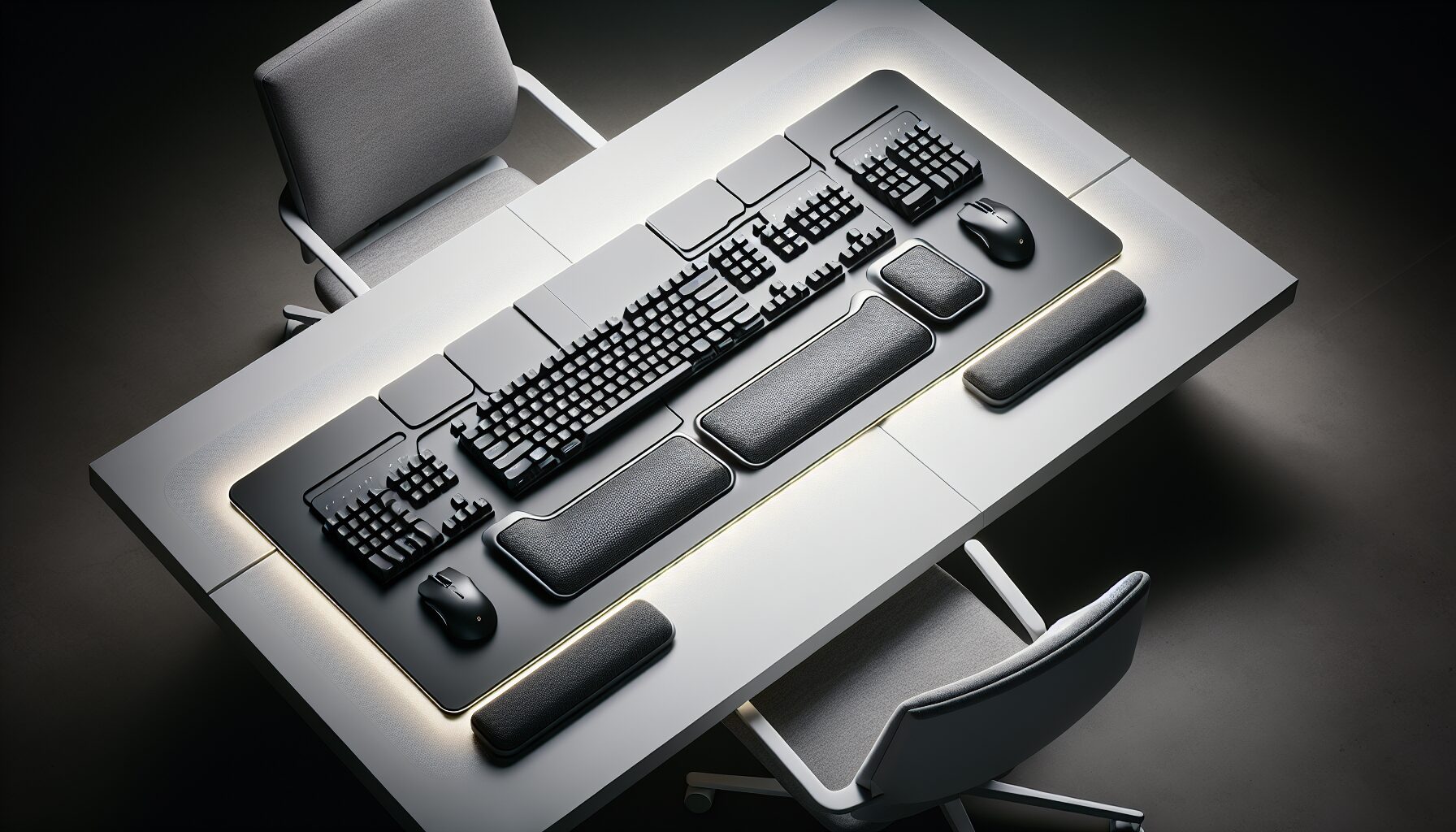 人體工學分離式鍵盤在辦公桌上的擺放實例