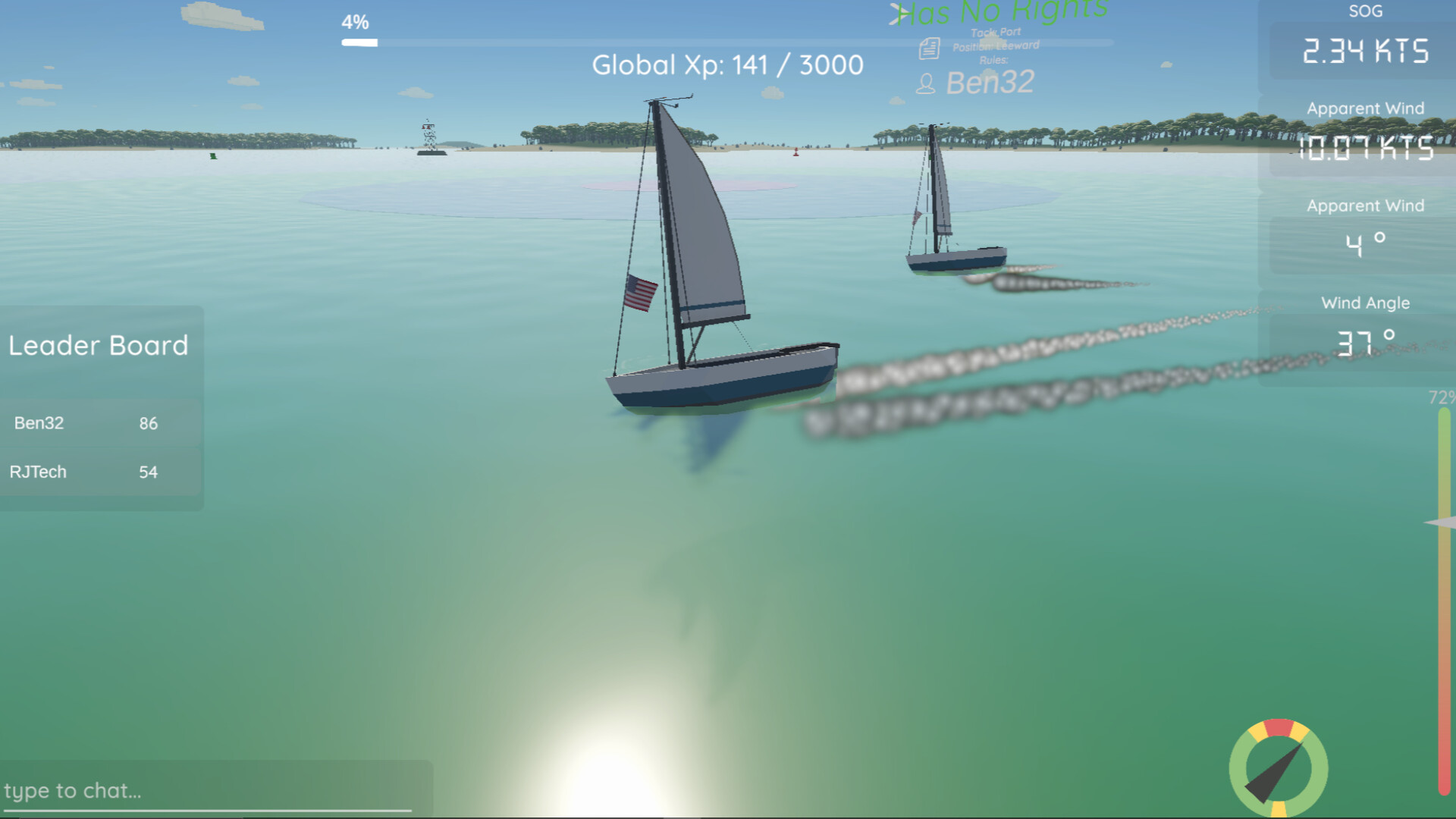 遊戲中的競速畫面,多艘帆船正在激烈追逐。