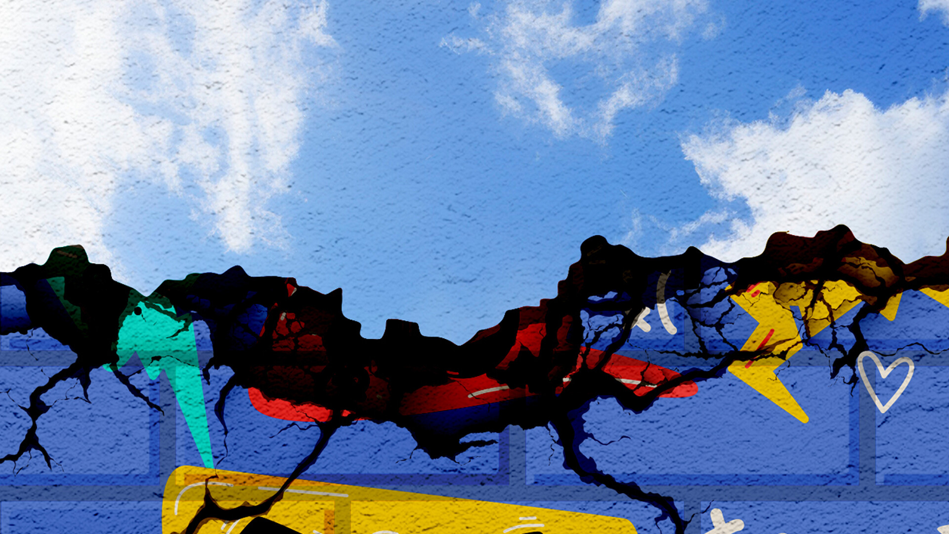 牆壁碎裂後顯現出勵志的文字