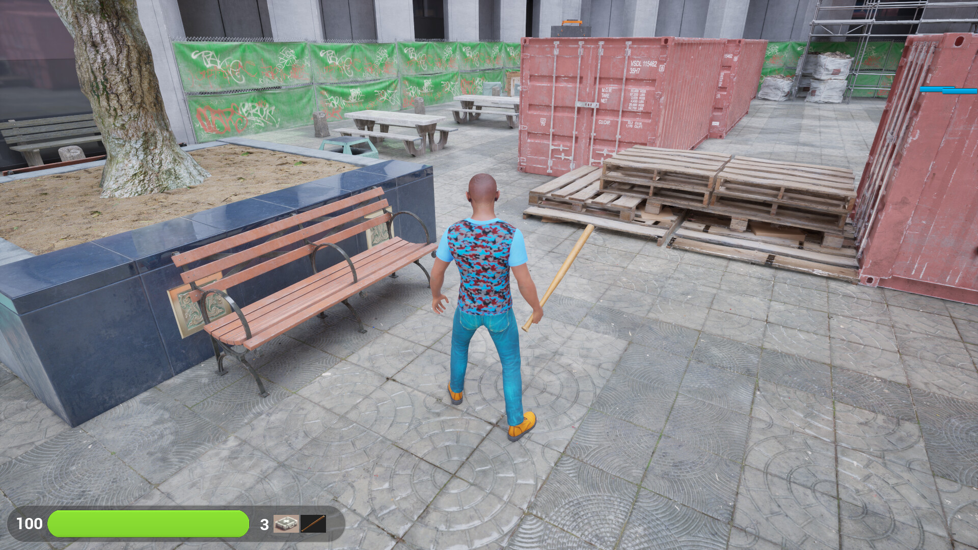 玩家在一個看起來像是廢棄工廠或倉庫的地方，準備迎戰來襲的殭屍。