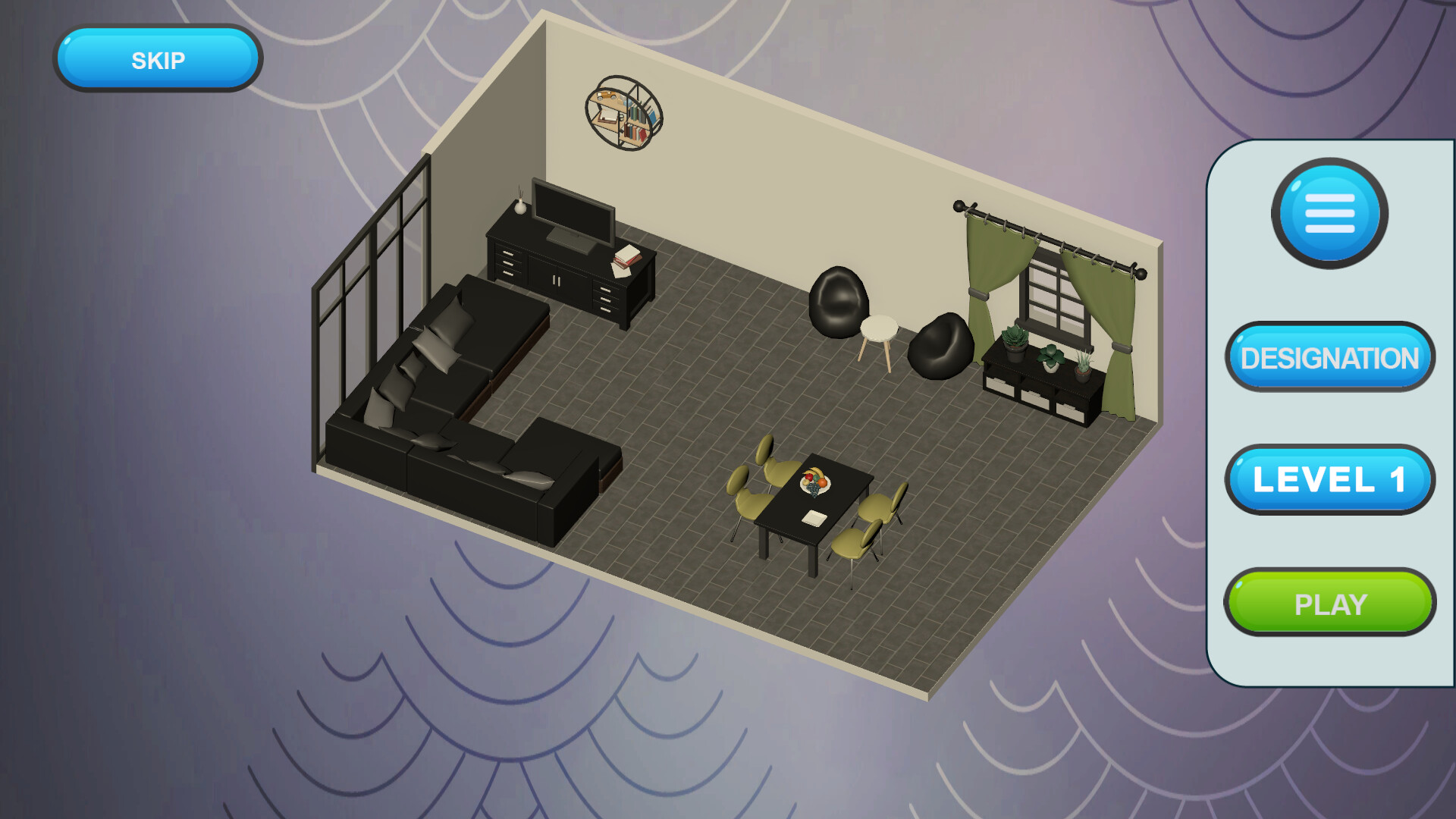 玩家在溫馨喬西中佈置客廳,身旁還有可愛的貓咪陪伴。