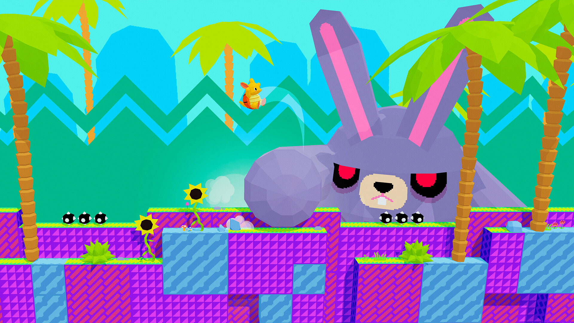 主角迪爾在關卡中彈跳前進