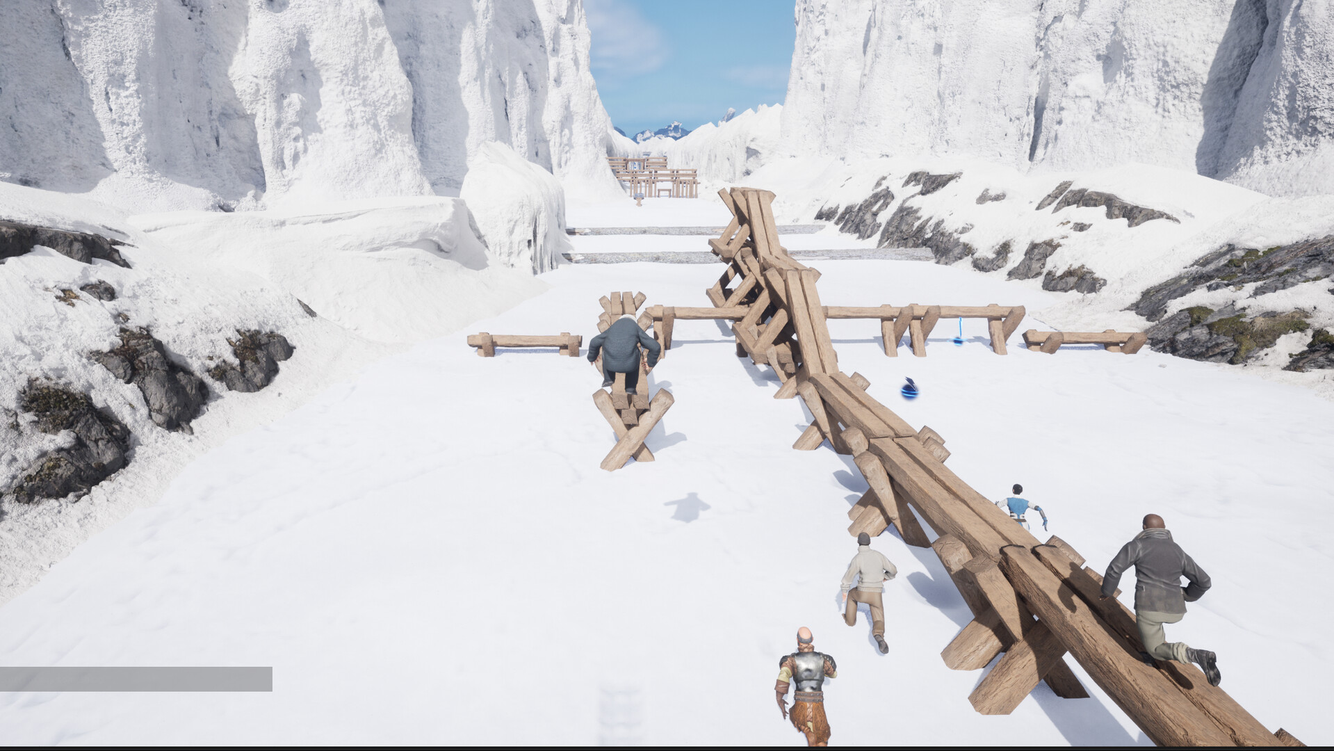 多名玩家在平台上互相推擠,試圖讓對方掉落