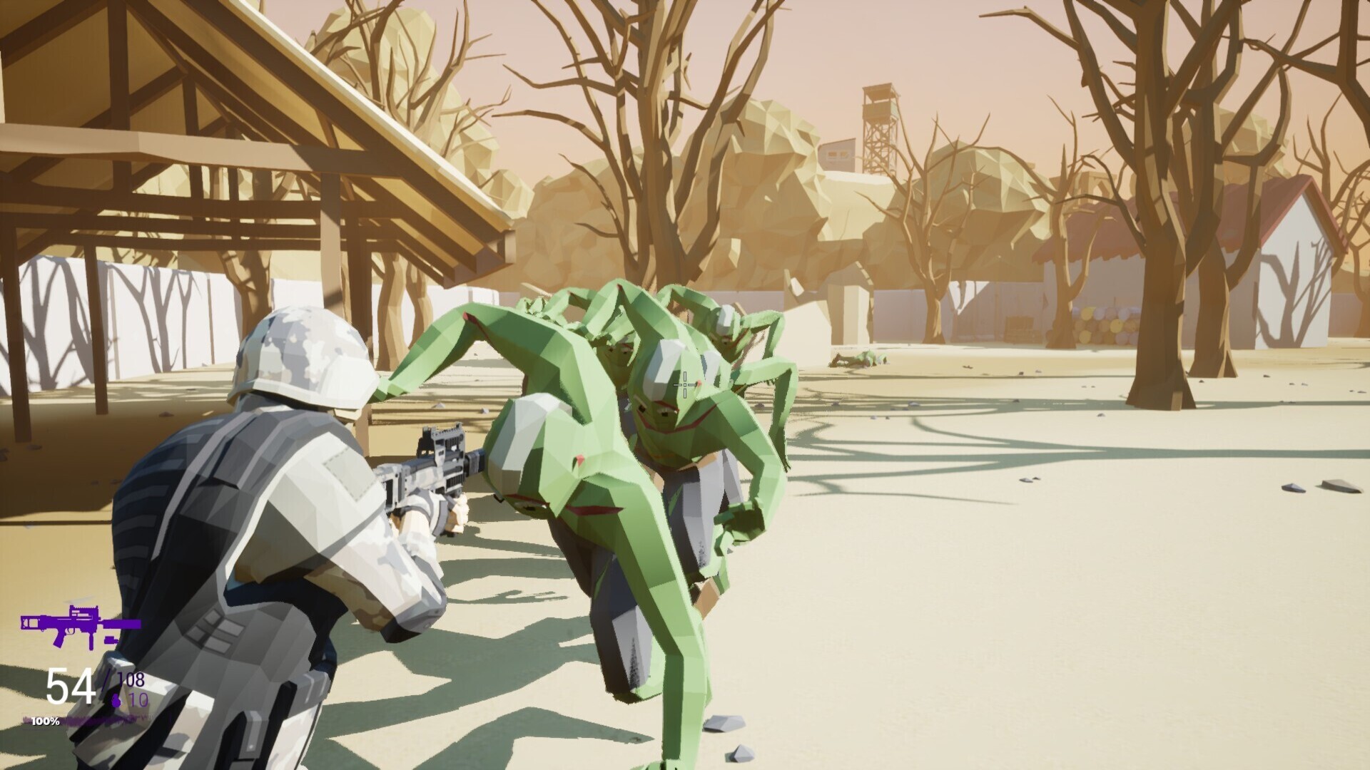 一名玩家角色站在充滿工業風格的場景中