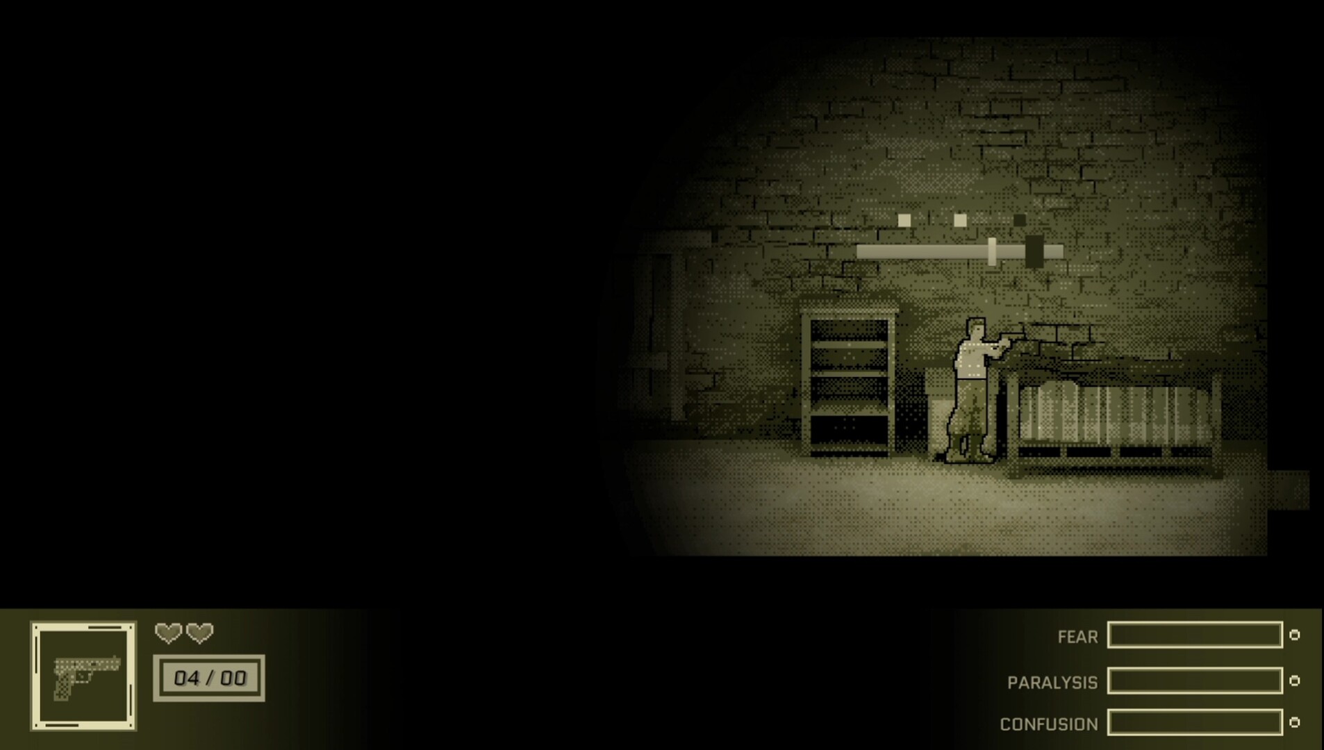 玩家扮演的士兵手持槍械，在陰暗的房間中探索