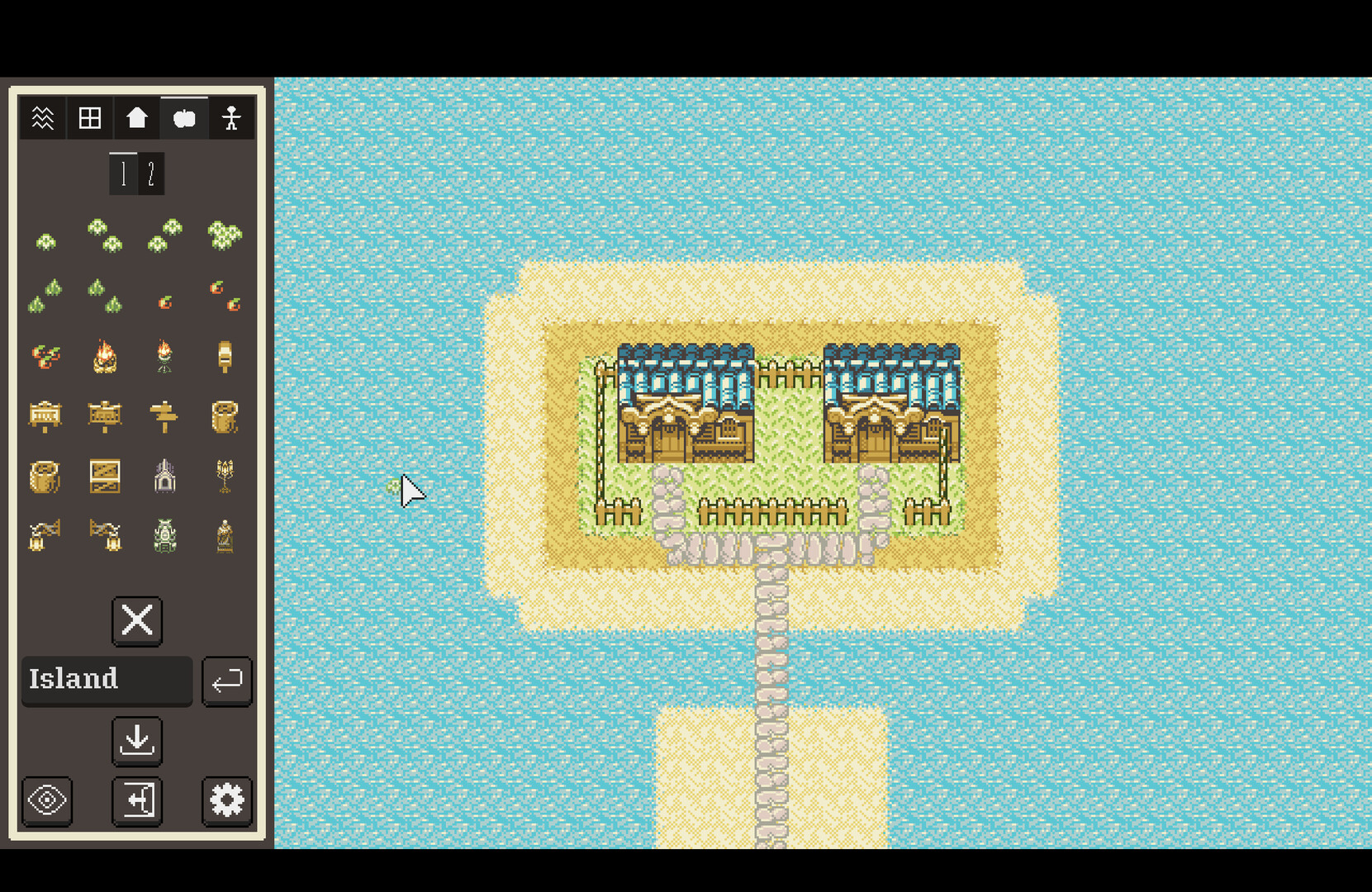 在《復古草地》中，玩家可以自由設計廣闊的像素地圖。