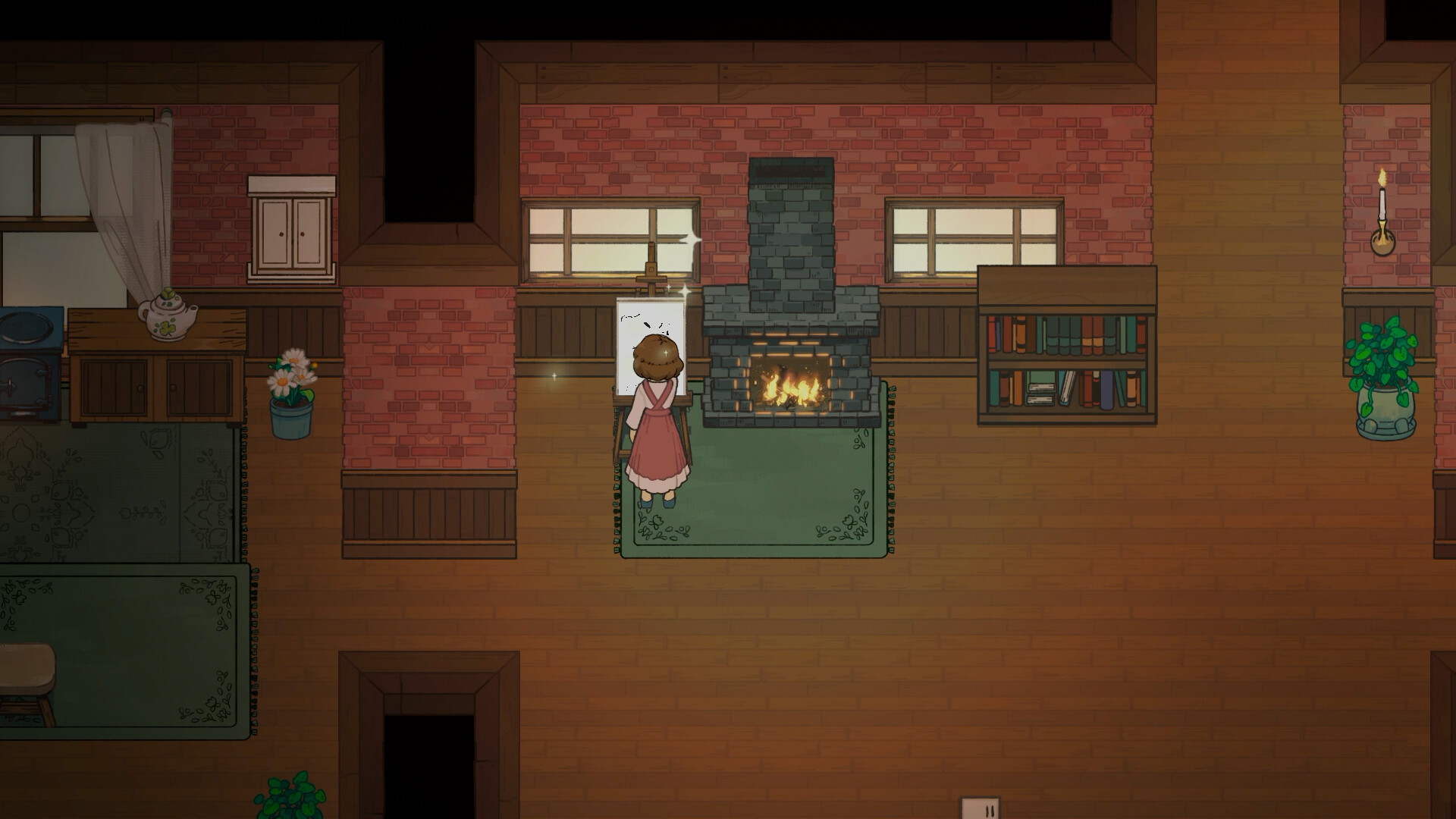 玩家角色正在室內進行繪畫。