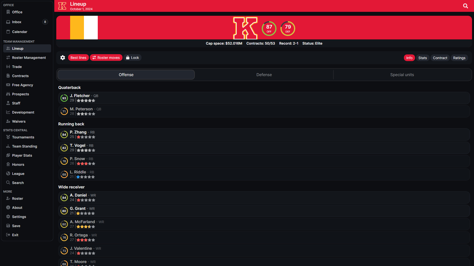 遊戲提供詳盡的球隊管理介面