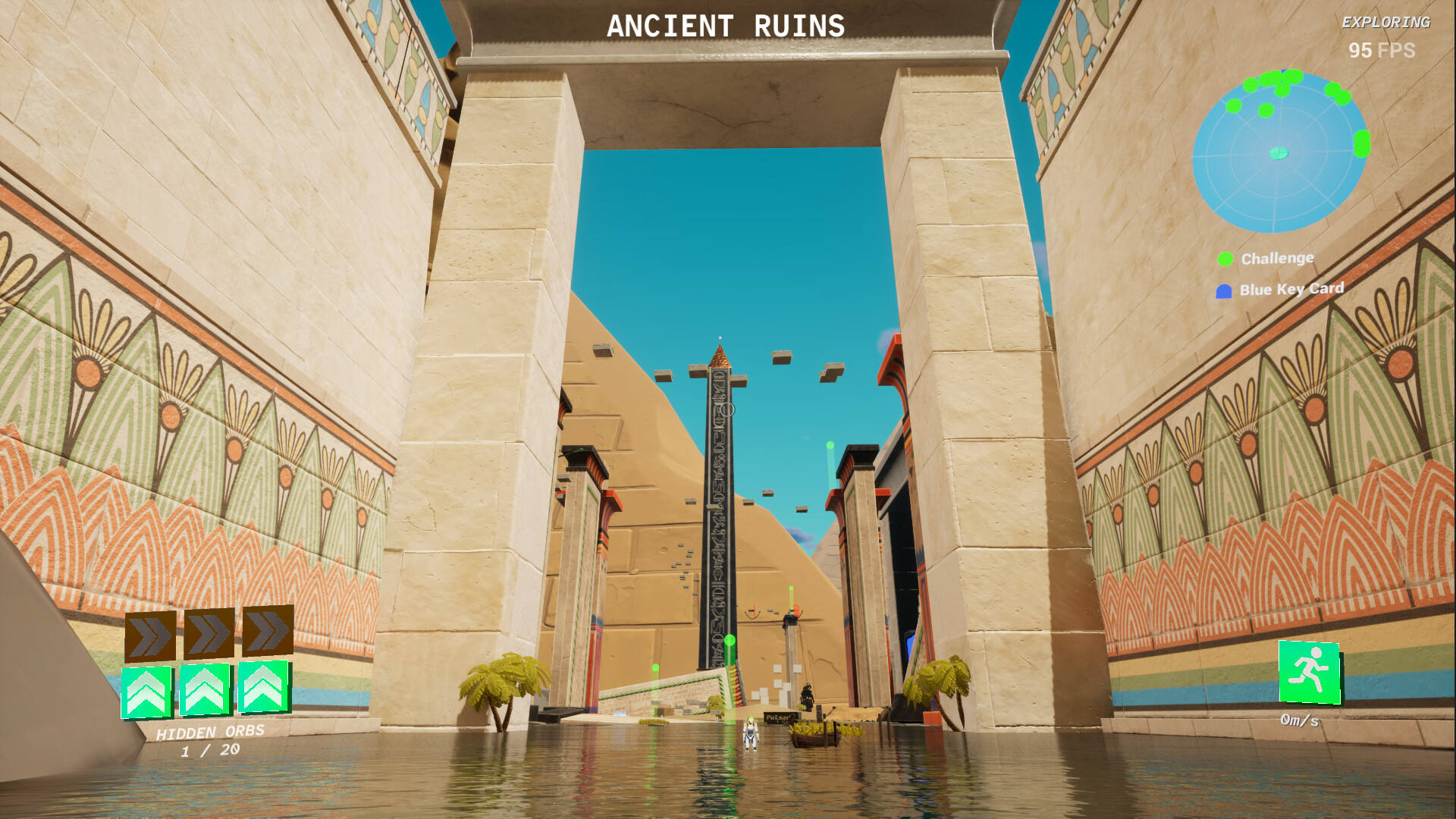 玩家在充滿科幻風格的遺跡中進行高速移動。