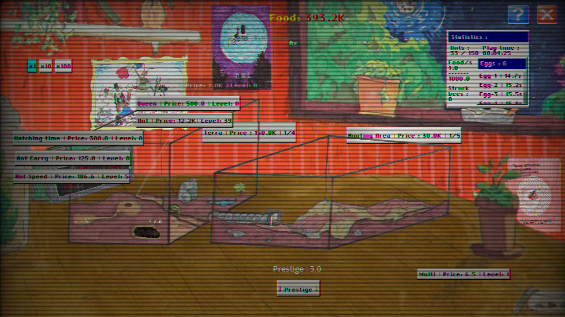 遊戲的介面簡潔明瞭,專注於螞蟻聚落的成長。