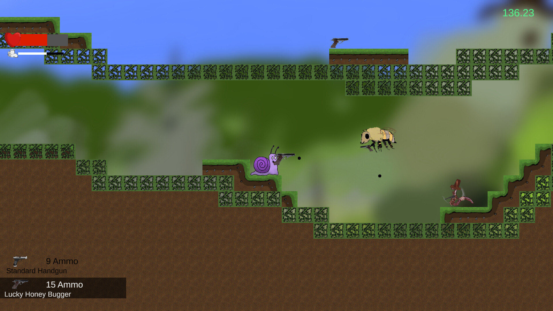 遊戲中的戰鬥場景，傑瑞正對抗飛行敵人