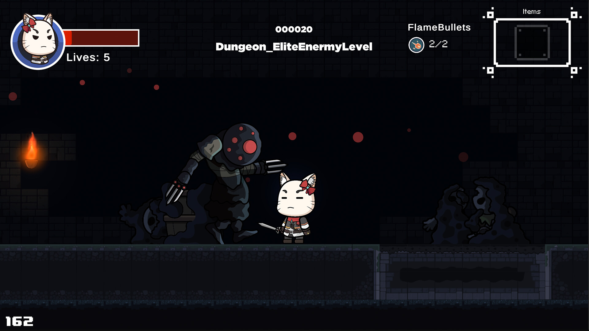 白貓騎士在洞窟中進行平台跳躍