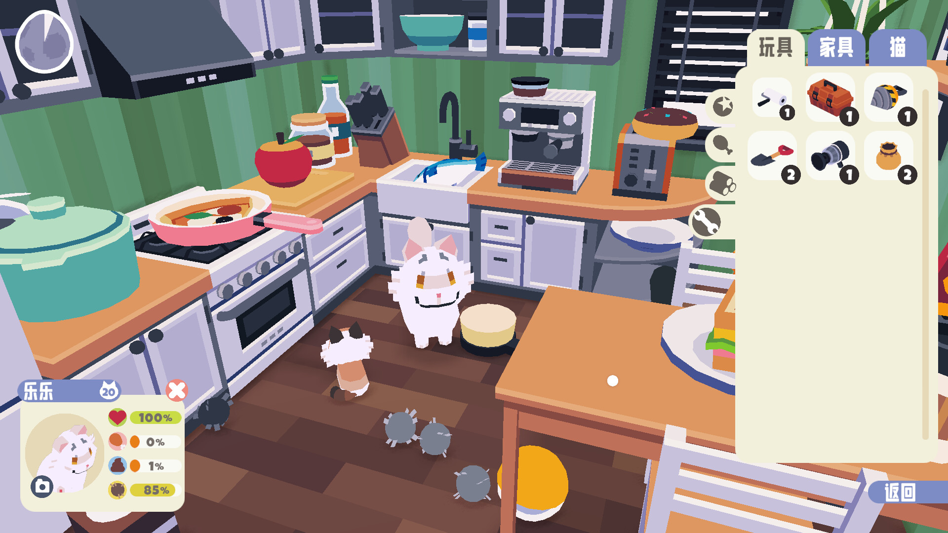 玩家可以自由擺設家具,打造獨一無二的貓咪房間