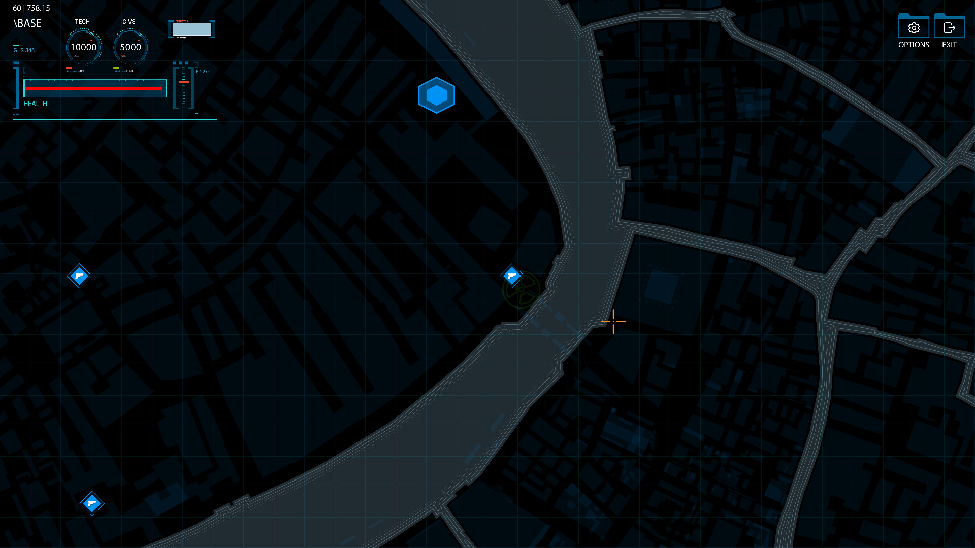 遊戲畫面呈現像素風格的城市夜景與作戰單位