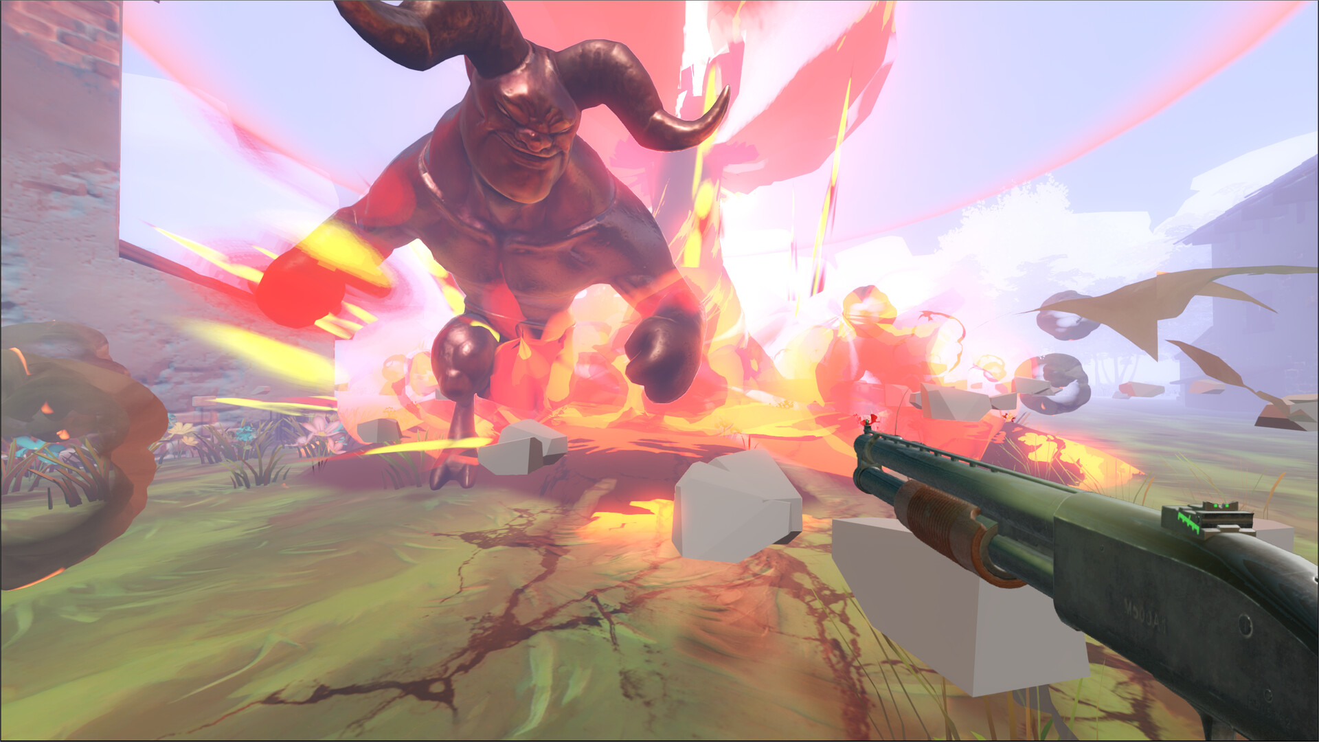 遊戲中廣闊的場景,遠方有巨大的建築