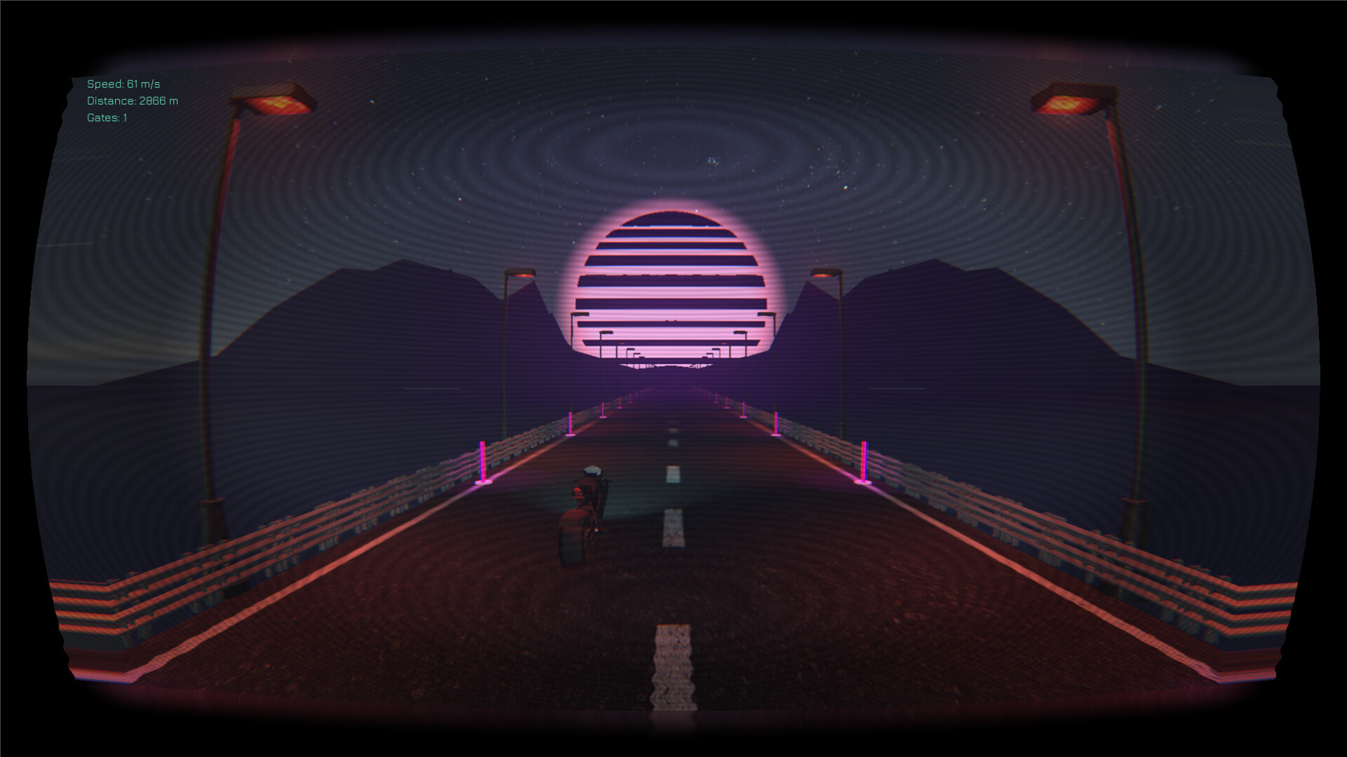 遊戲充滿了霓虹與落日的美學風格。