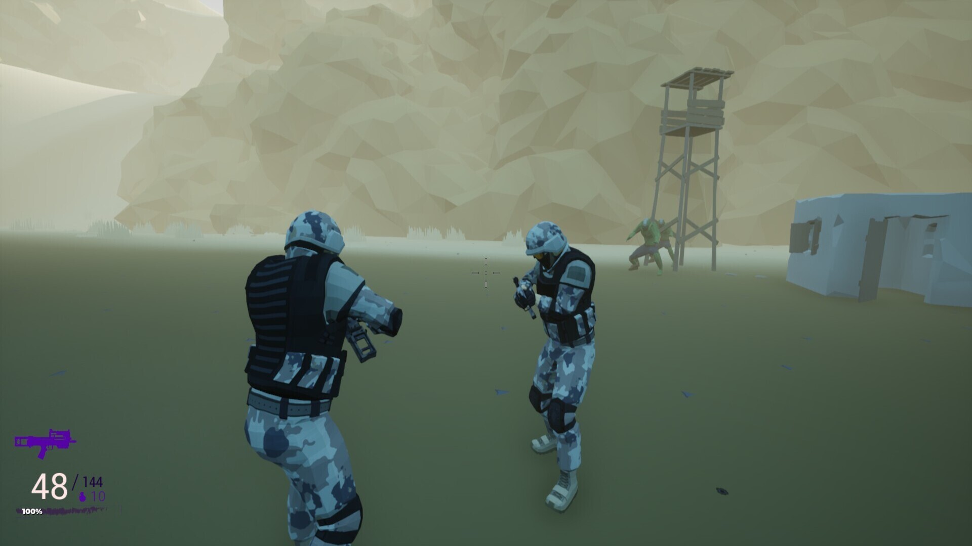 遊戲場景截圖,展示了獨特的低多邊形建築與環境