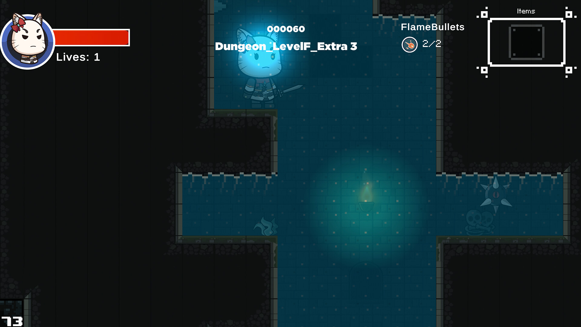 白貓騎士與巨大的骷髏頭目戰鬥