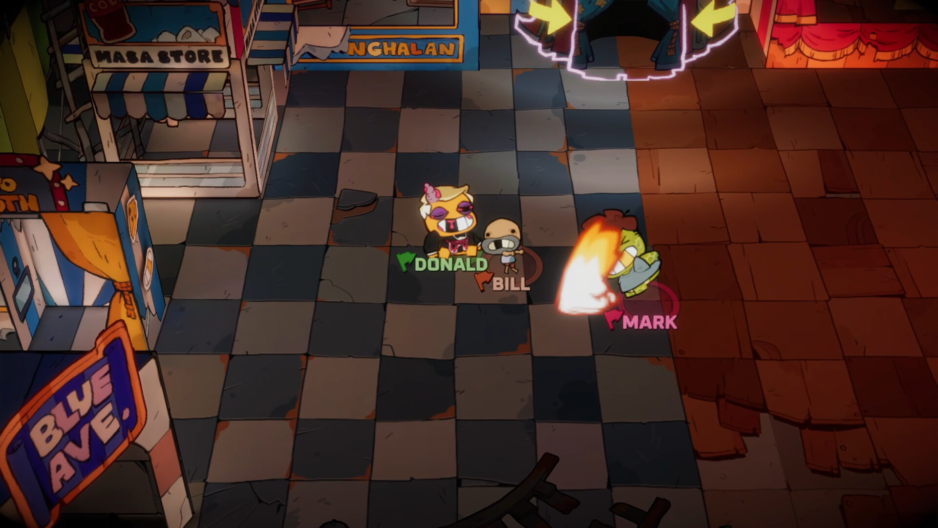 遊戲畫面展示了混亂的鬥毆小遊戲。