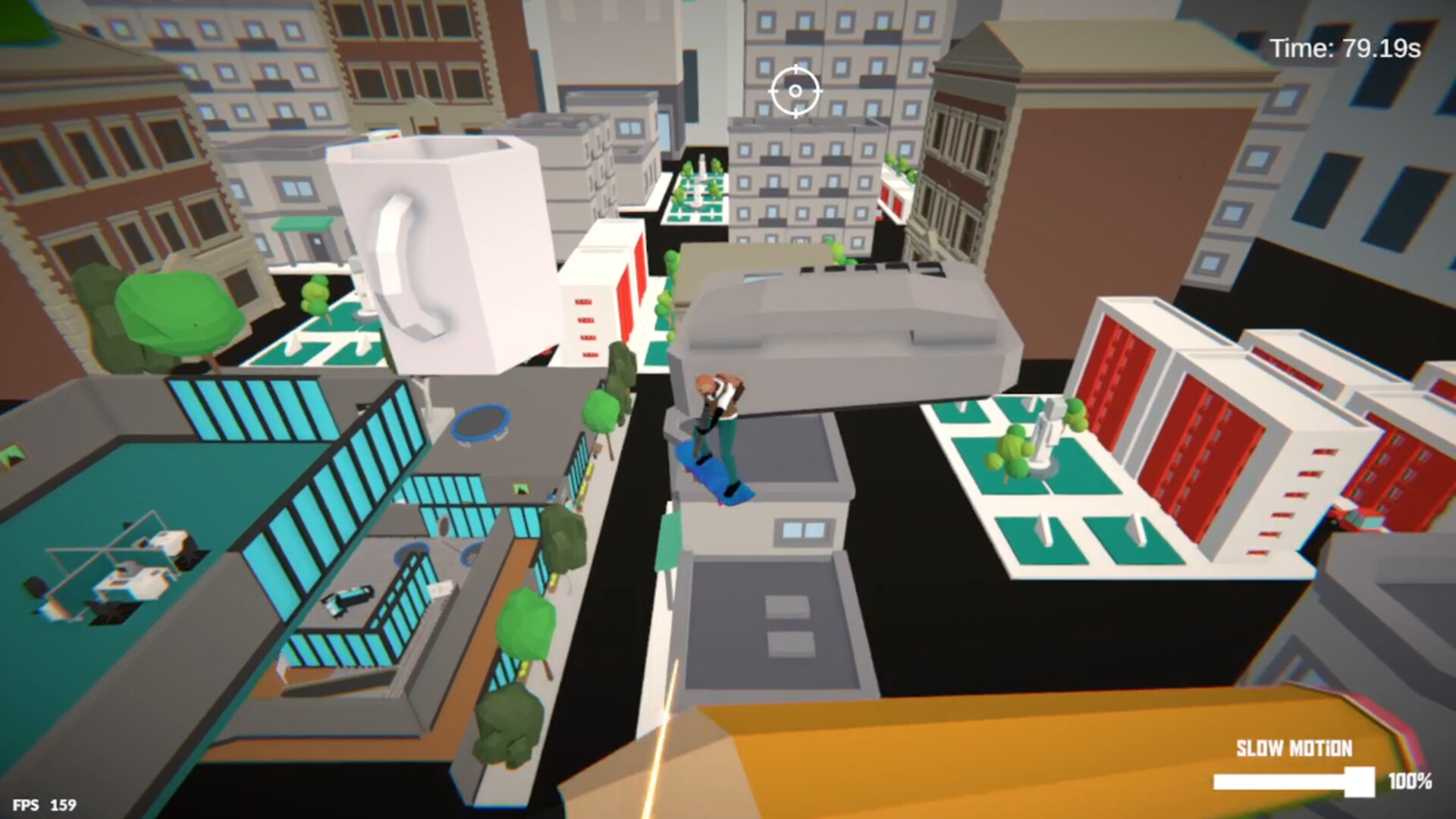 玩家必須利用槍枝後座力在平台間移動。