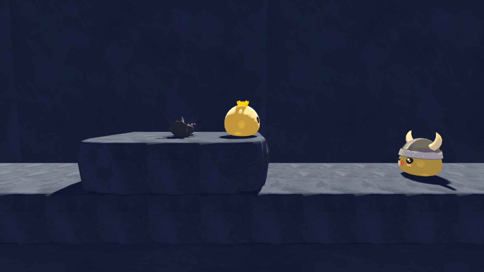 史萊姆國王面對著前方的平台,準備進行下一次精準跳躍。