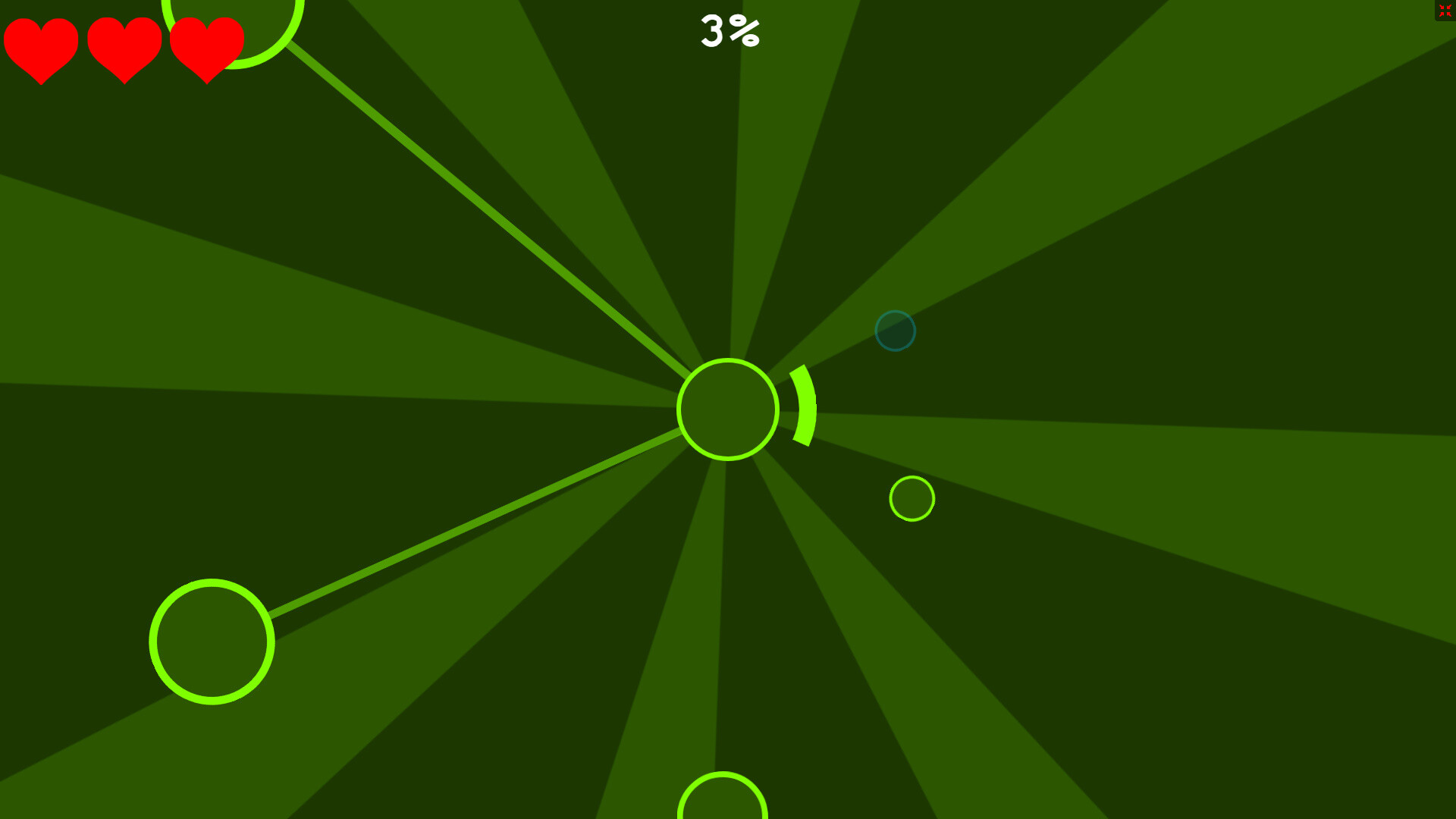 遊戲畫面截圖,展示了玩家需要旋轉中央盾牌以應對來襲的各種幾何圖形