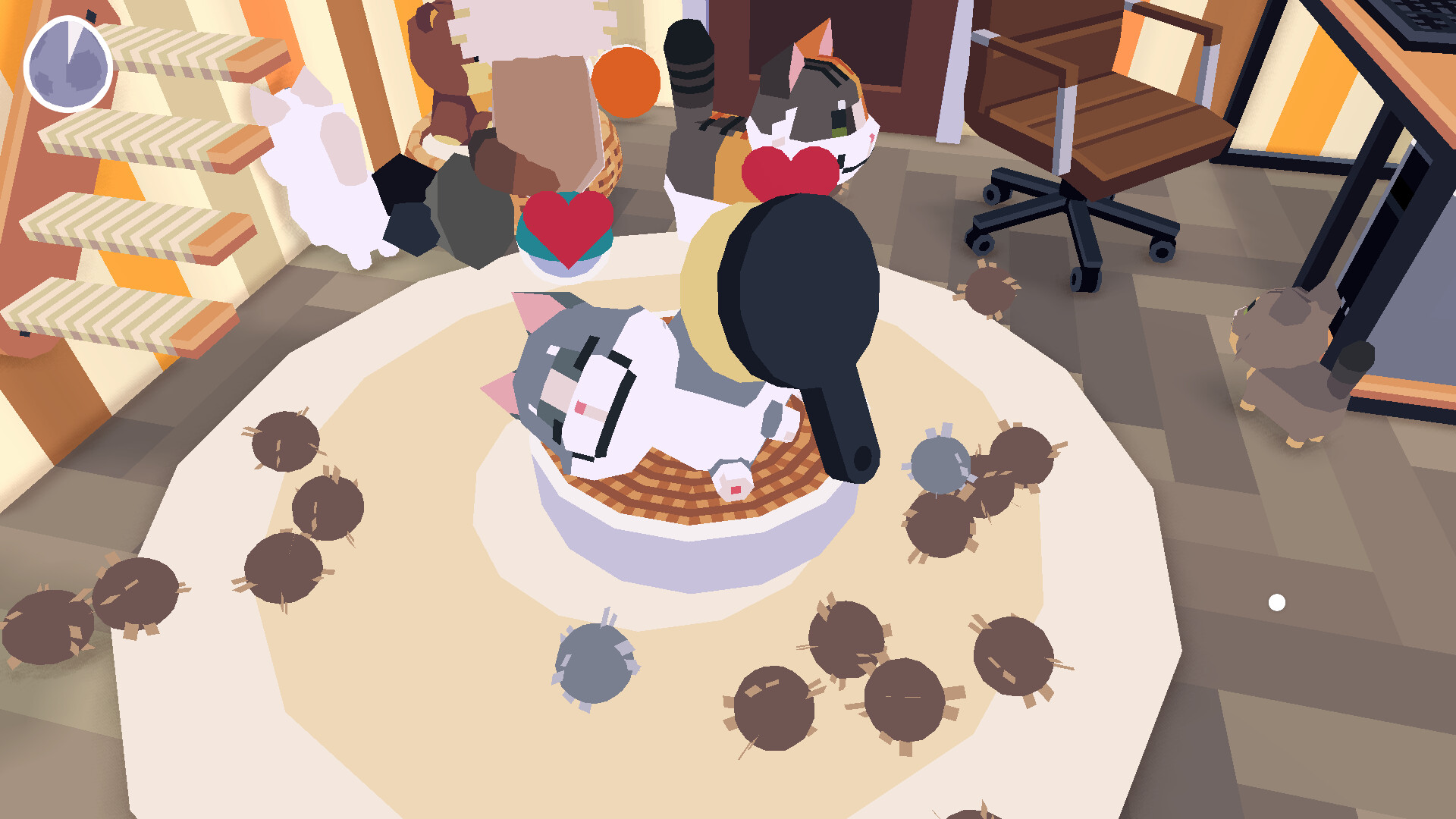 遊戲中貓咪在舒適的環境中休息