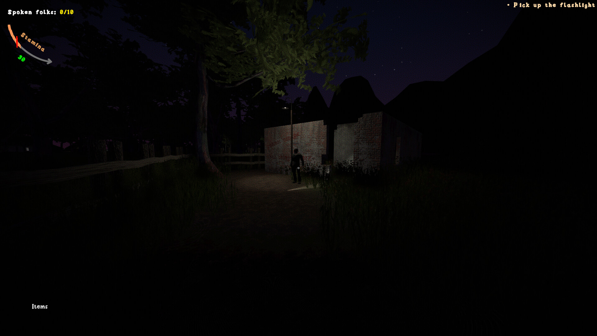 遊戲場景截圖，顯示一個被手電筒照亮的陰暗房間