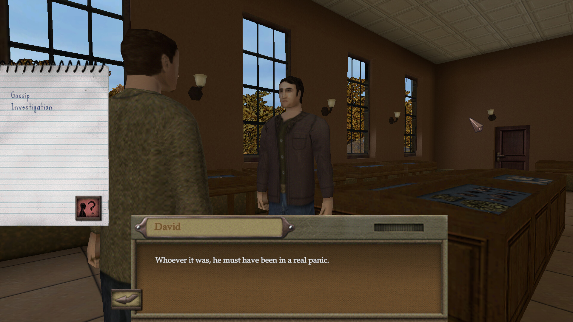 玩家正在一個充滿文件與書籍的辦公室中進行調查。