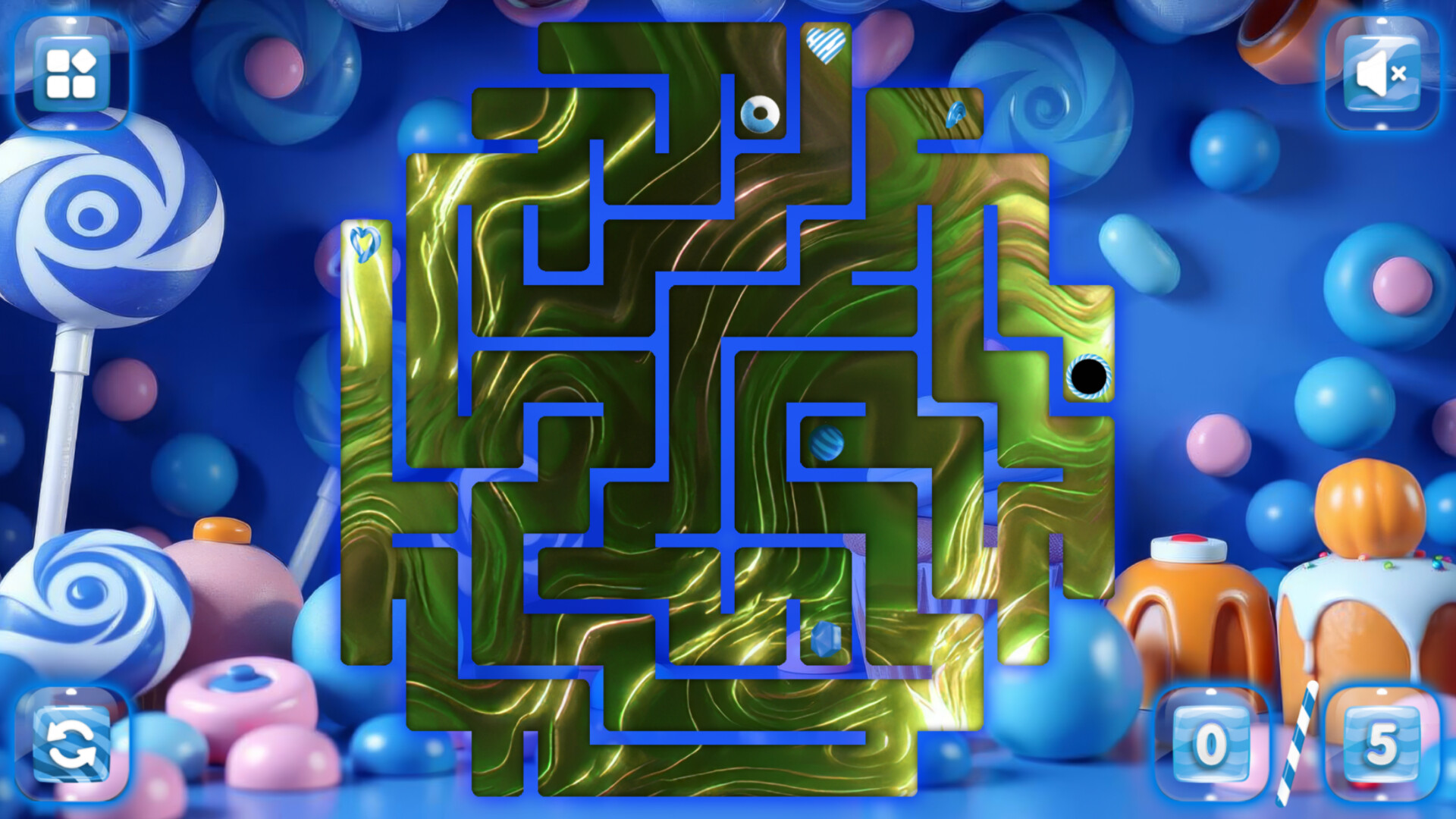 另一個關卡的遊戲畫面,展示不同的迷宮佈局