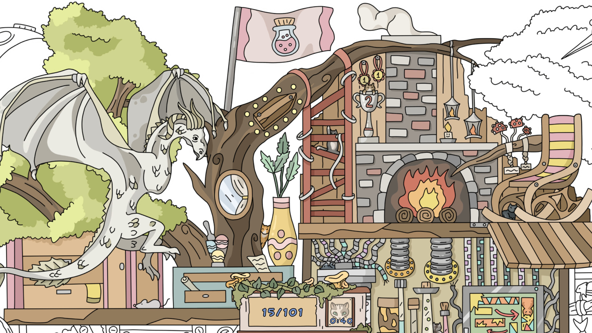 找到貓咪後，場景會變得色彩繽紛