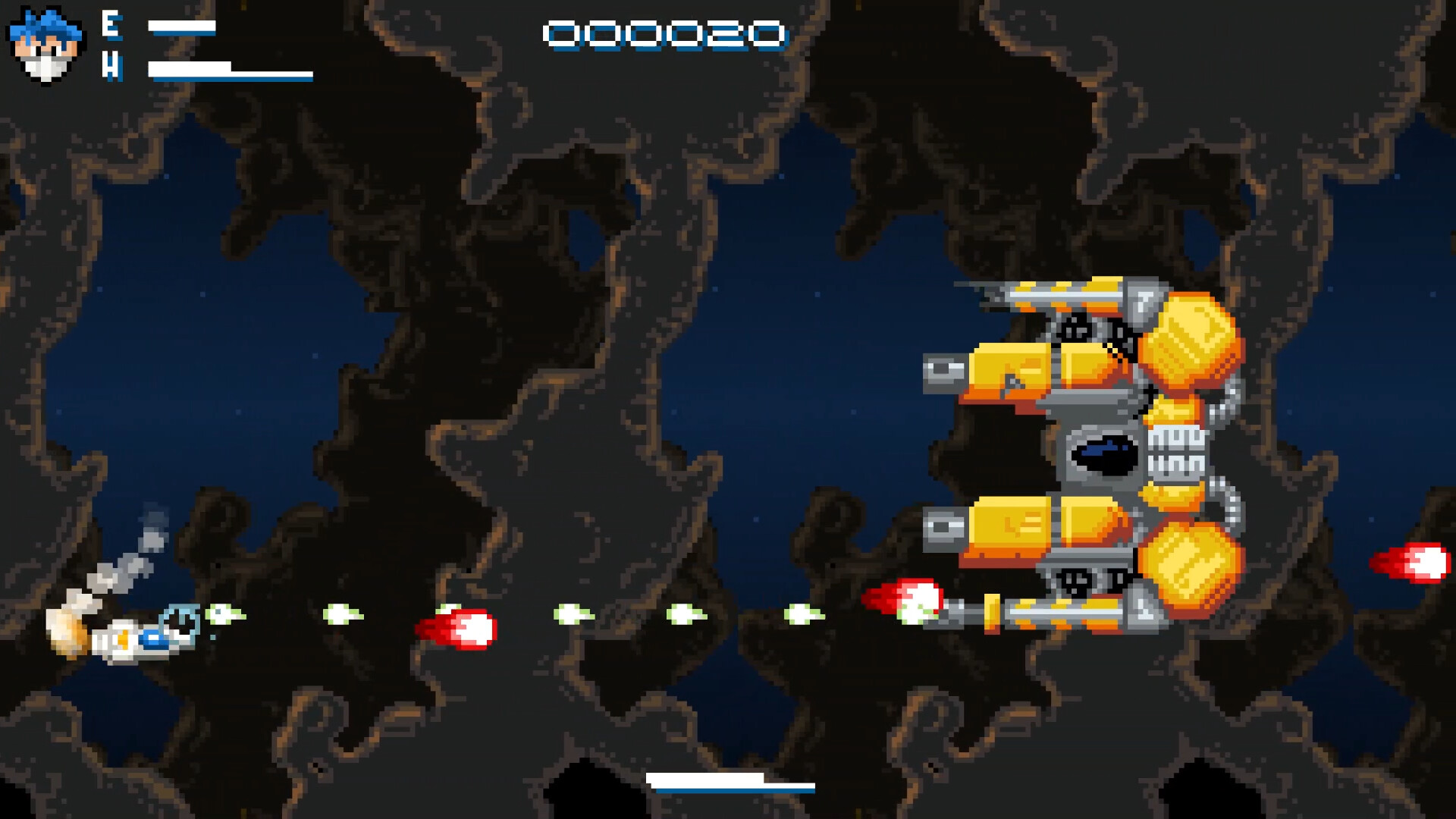 遊戲戰鬥畫面,玩家的戰機正在對抗大量的敵機