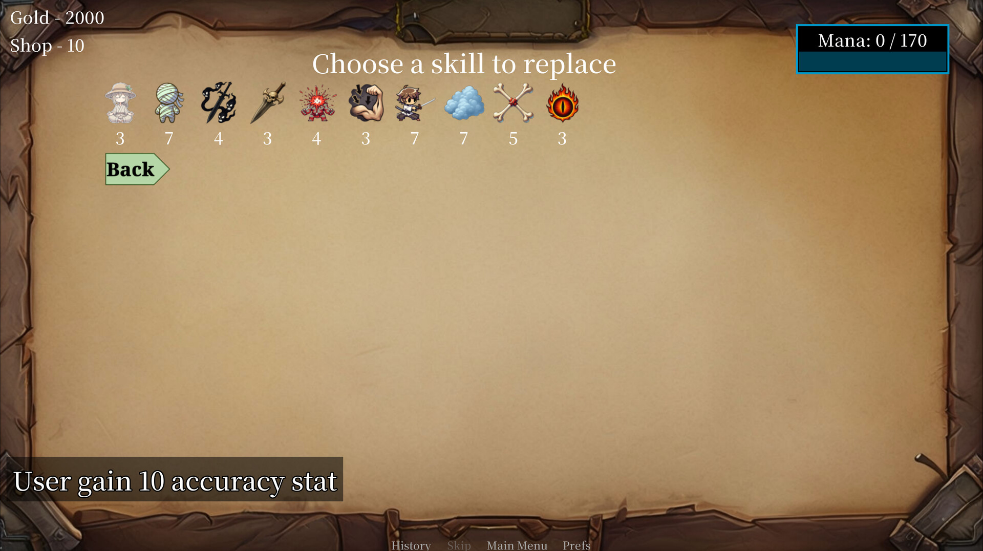 玩家在地城中與骷髏怪物對峙的戰鬥畫面。