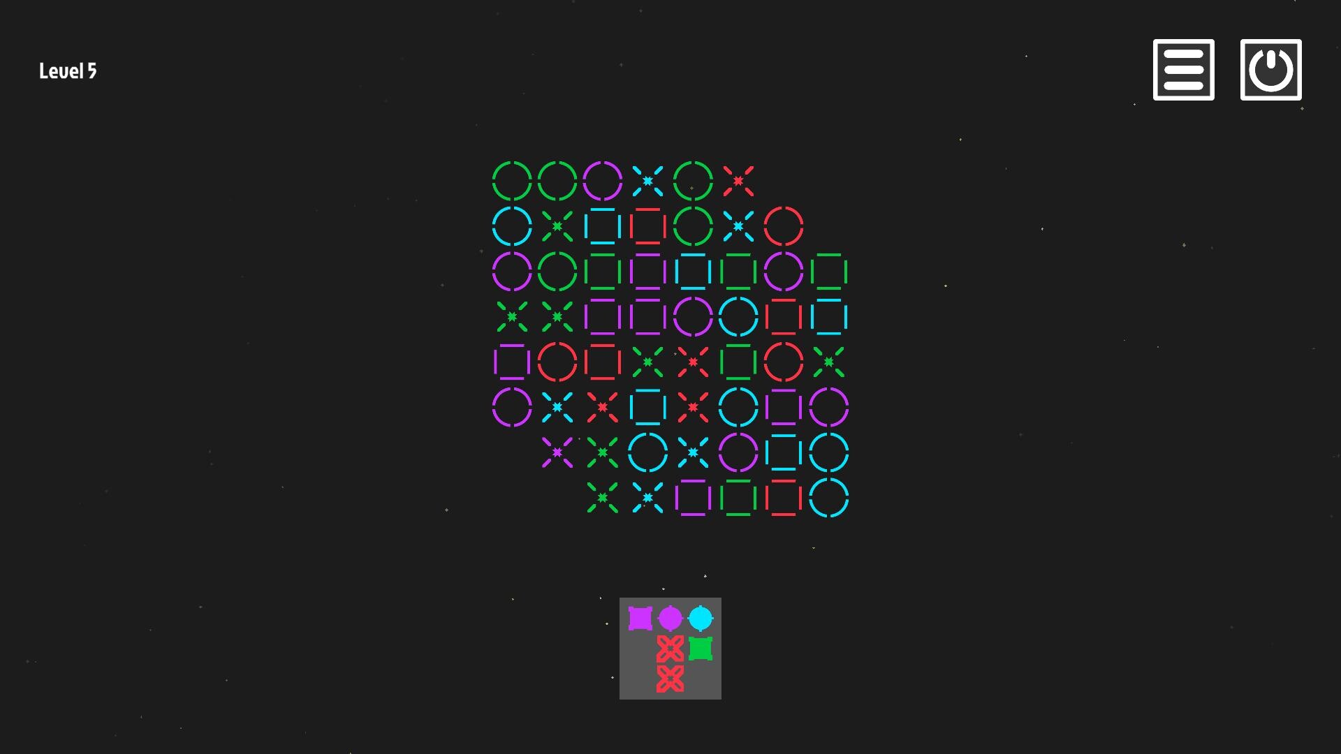 遊戲的介面簡潔，玩家需要從下方選取正確的圖樣放置到上方畫板。