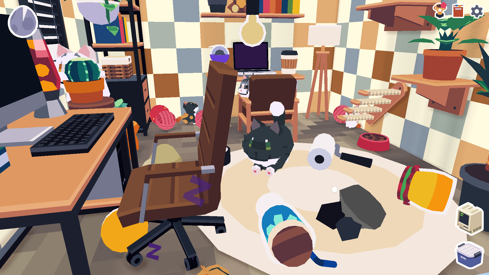 玩家在遊戲中與多隻可愛的貓咪互動