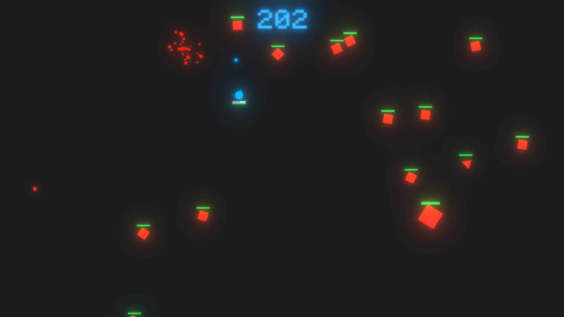 遊戲畫面充滿了幾何圖形的敵人與彈幕