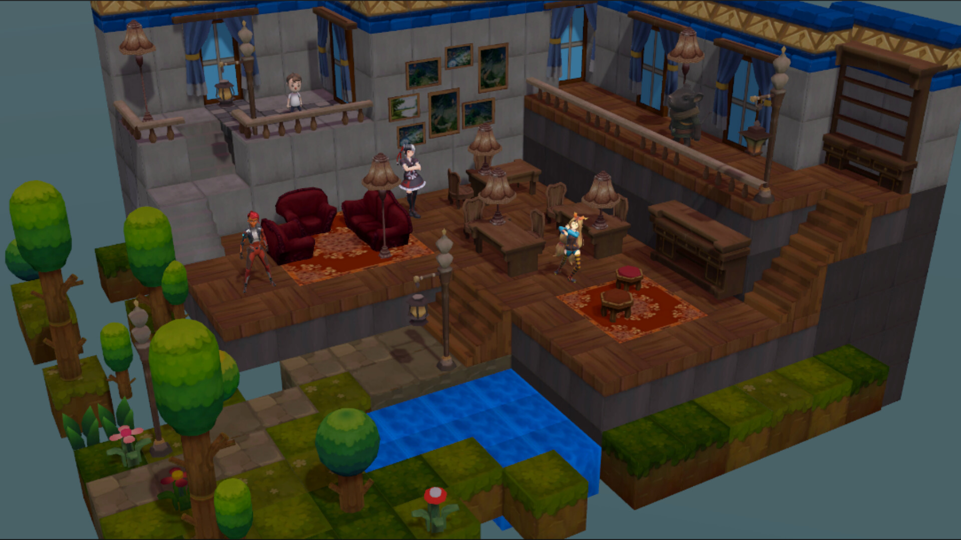 遊戲中充滿可愛風格的 3D 場景。