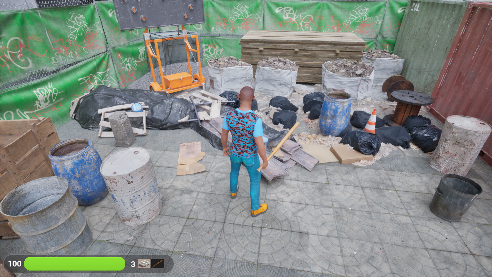 遊戲中的戰鬥畫面，玩家正準備迎擊前方的殭屍。