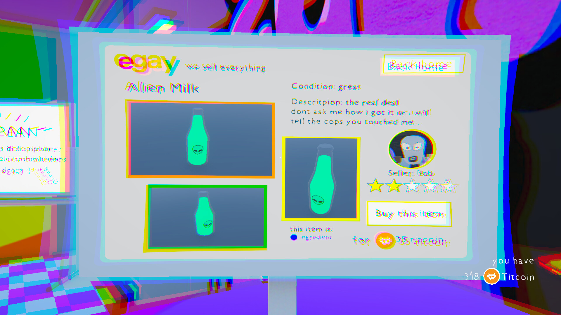 玩家在一個擺滿奇怪植物和設備的房間裡,似乎在進行種植或製造。