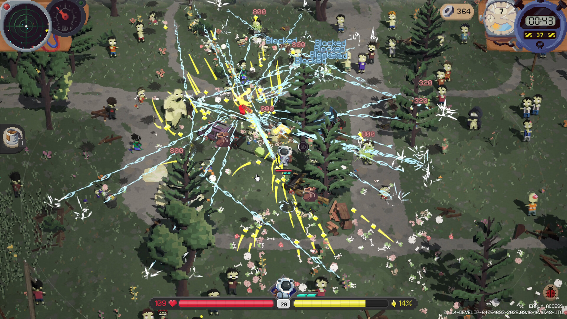 倖存者在夜晚的城市中與大量殭屍激戰，滿屏的彈幕與爆炸效果。