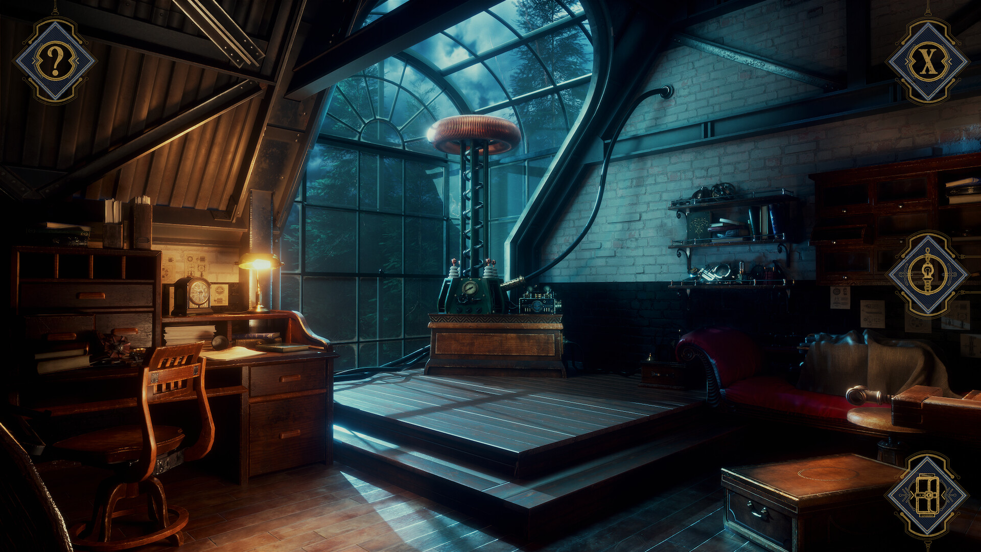 遊戲中的宏偉建築與特斯拉線圈。